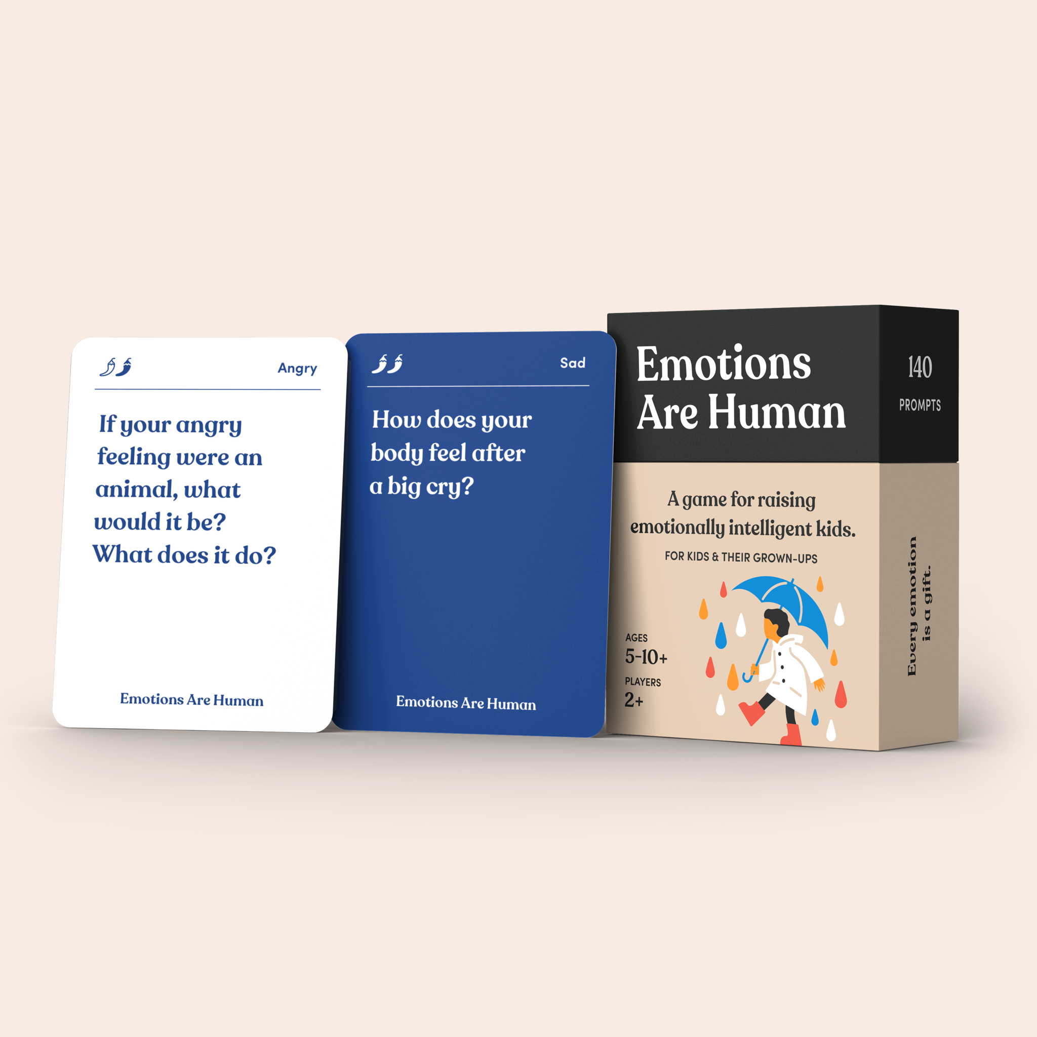 Emotions Are Human card deck standing beside its cards