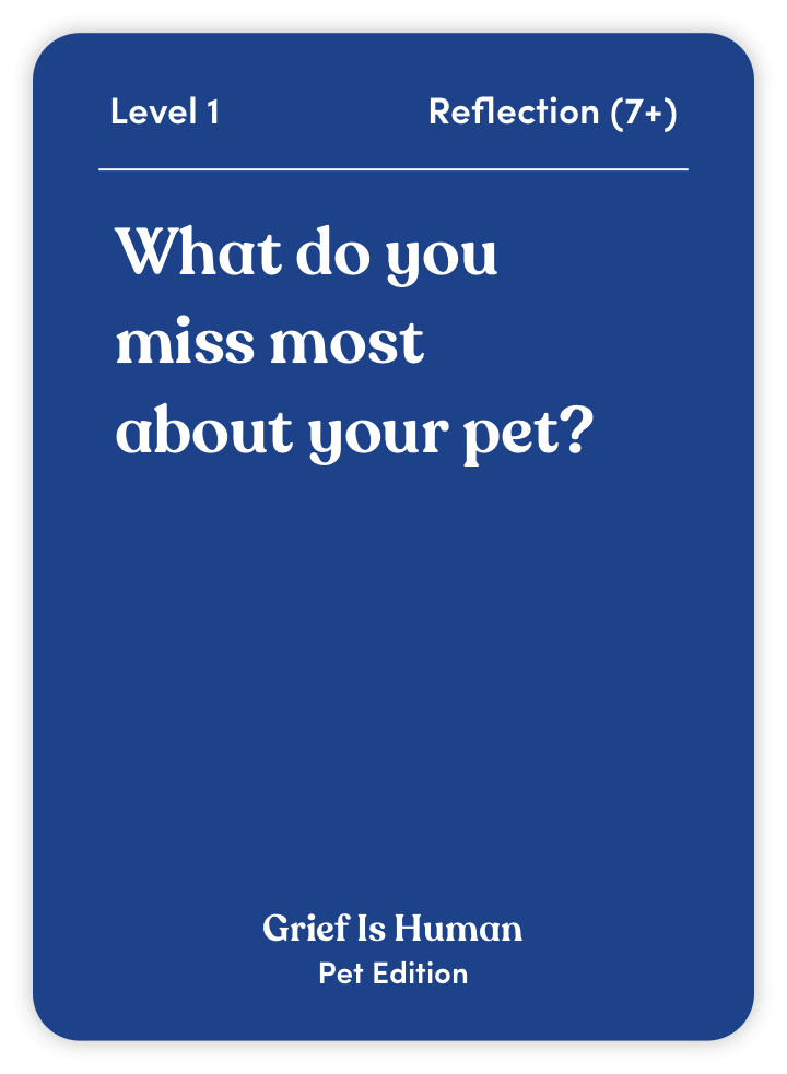 Sample card from Grief Is Human (Pet Edition): What do you miss most about your pet?