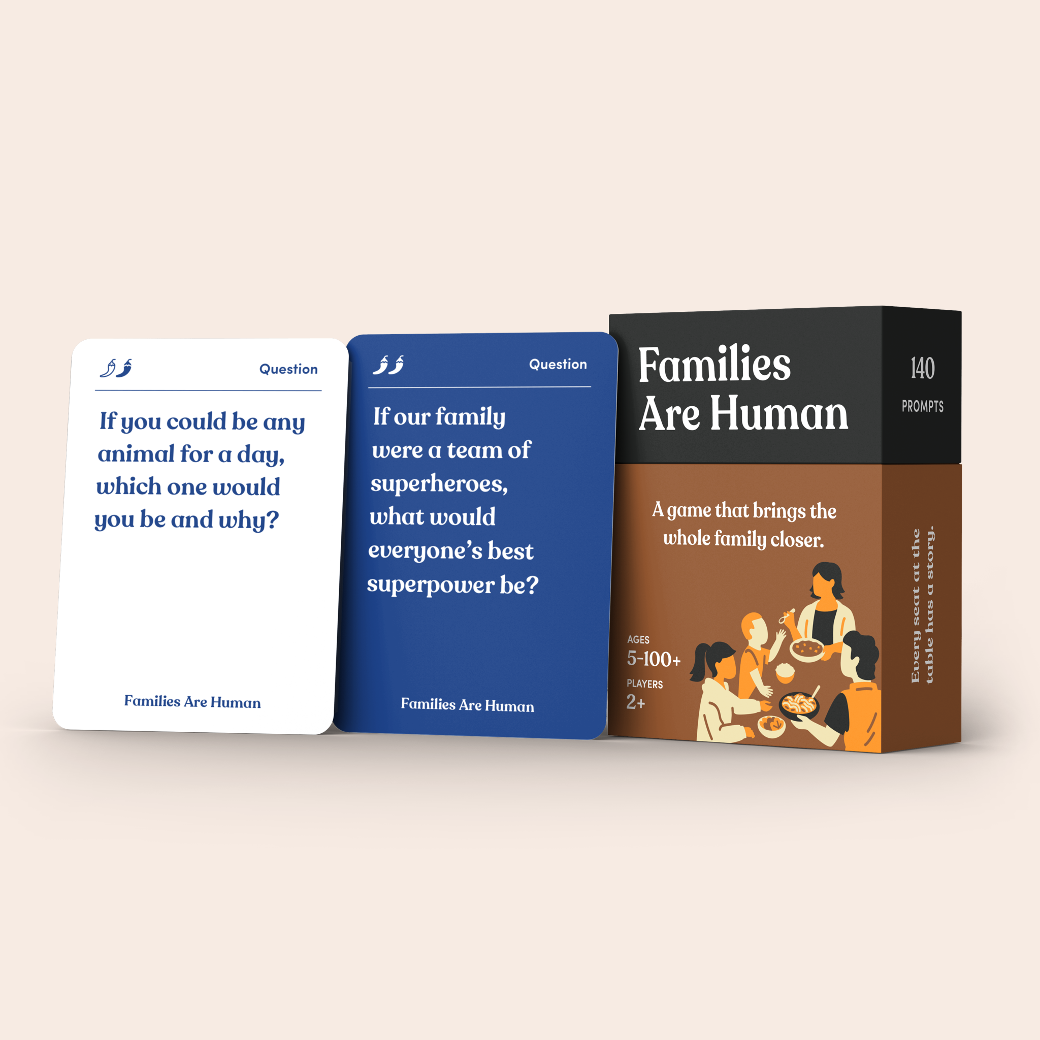 Families Are Human card deck standing beside its cards