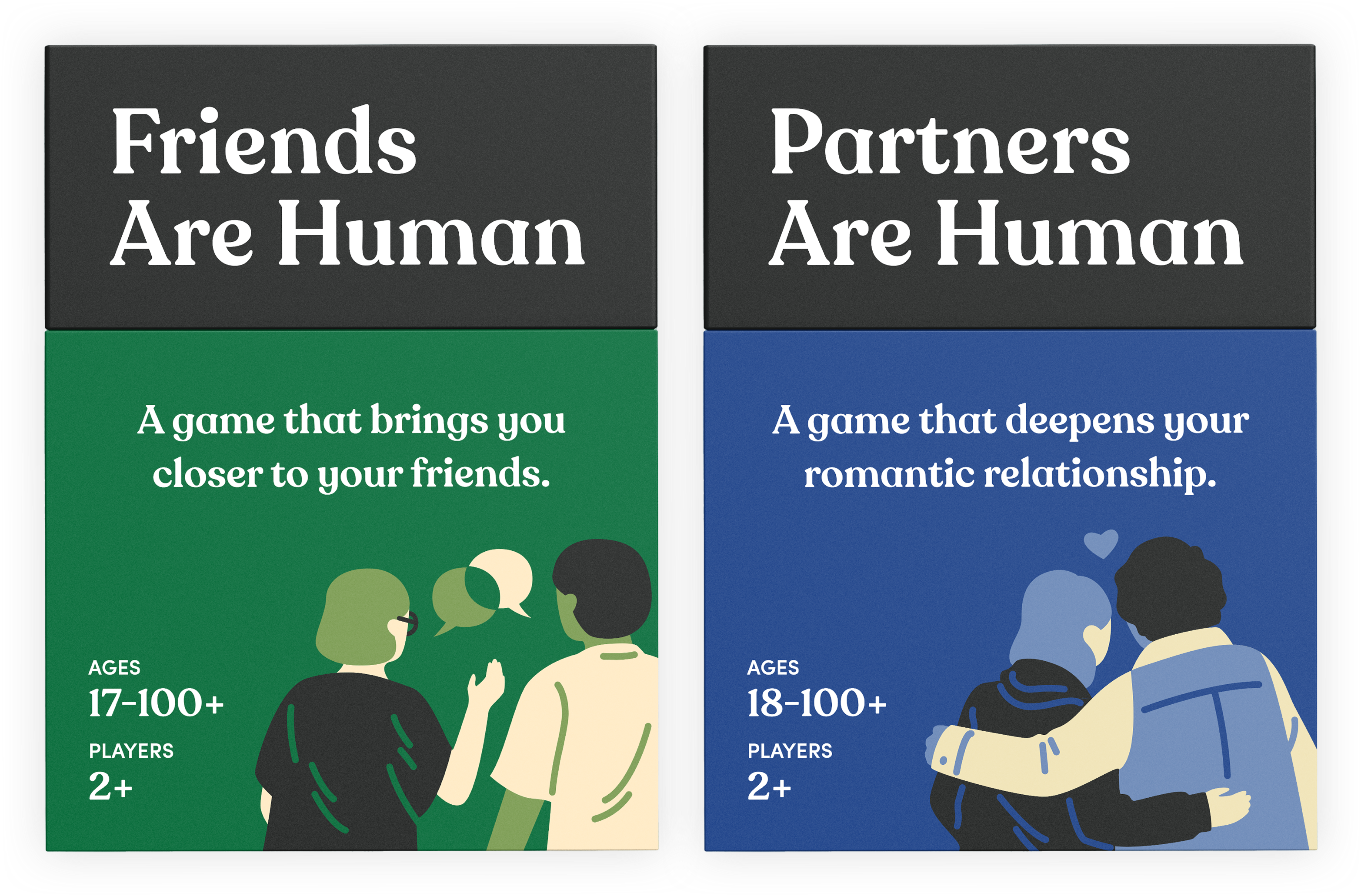 Four board games: Partners, Children, Preteens, and Teenagers Are Human.