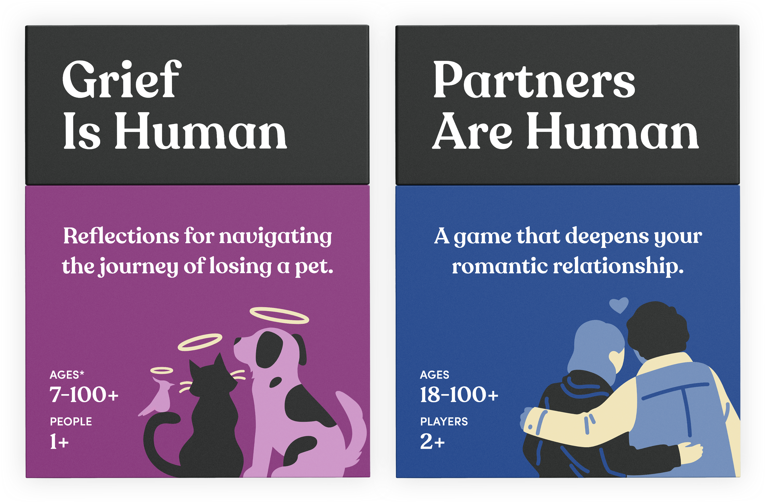 Four board games: Partners, Children, Preteens, and Teenagers Are Human.