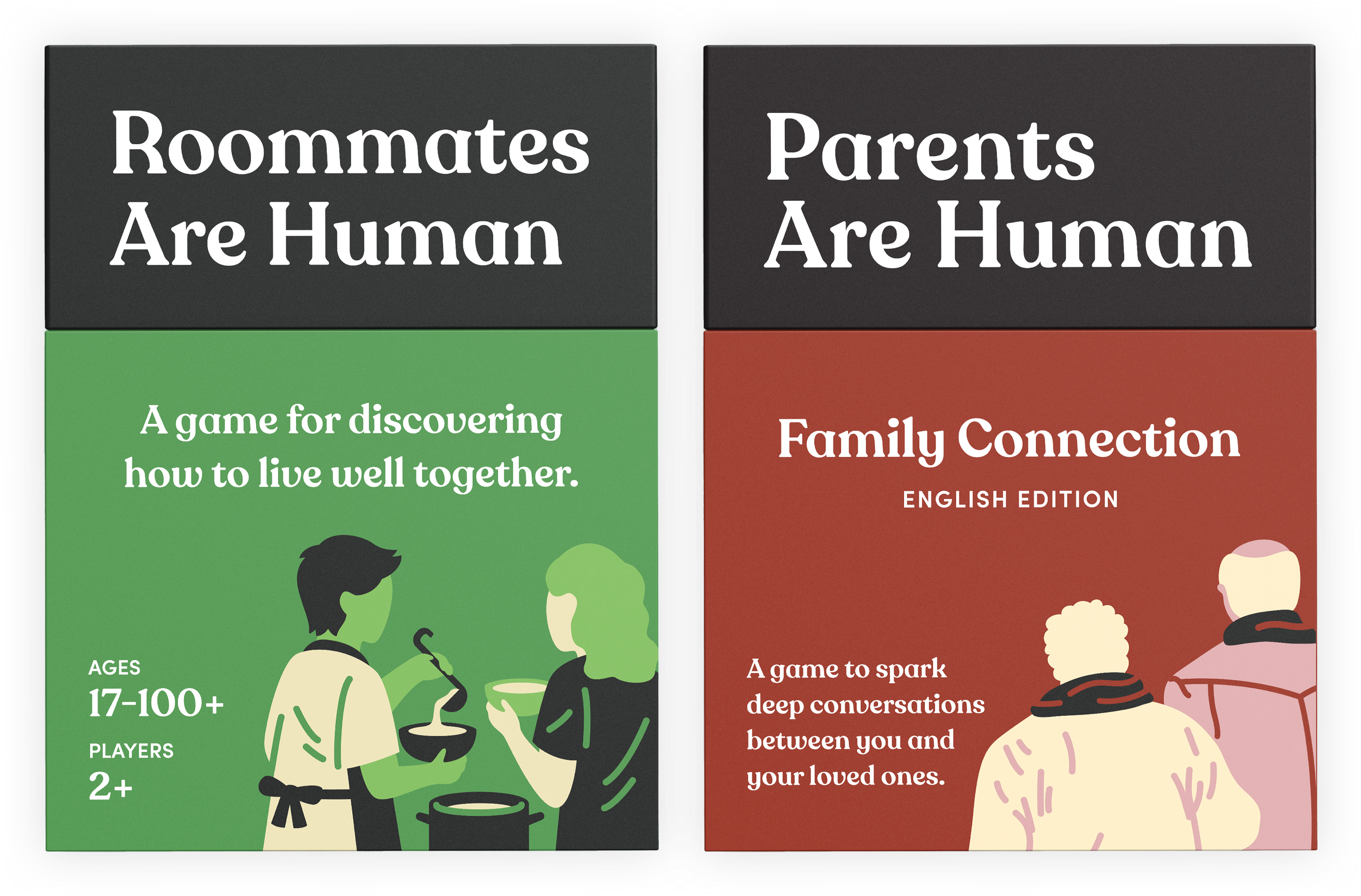 Four board games: Partners, Children, Preteens, and Teenagers Are Human.