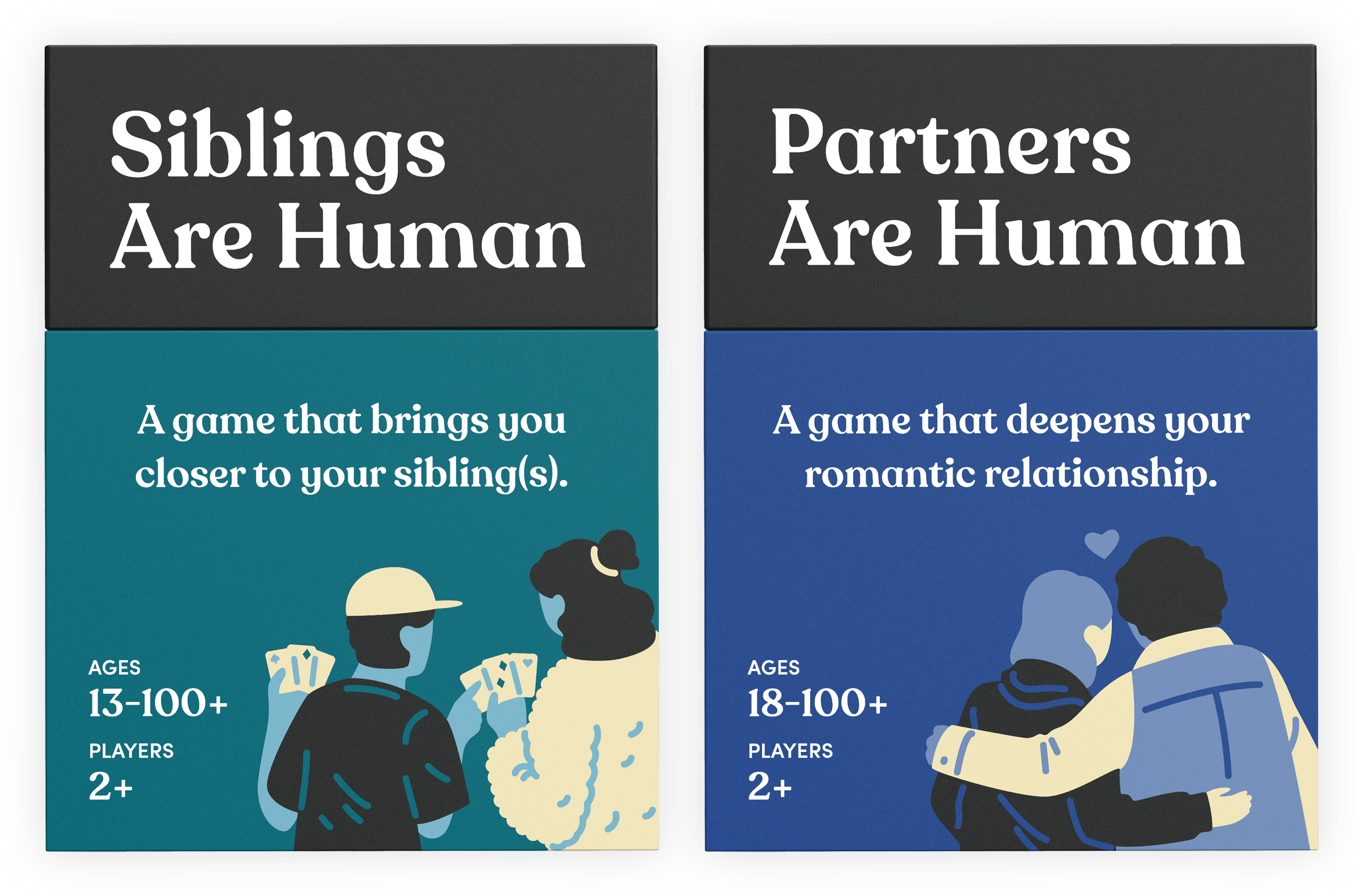 Four board games: Partners, Children, Preteens, and Teenagers Are Human.