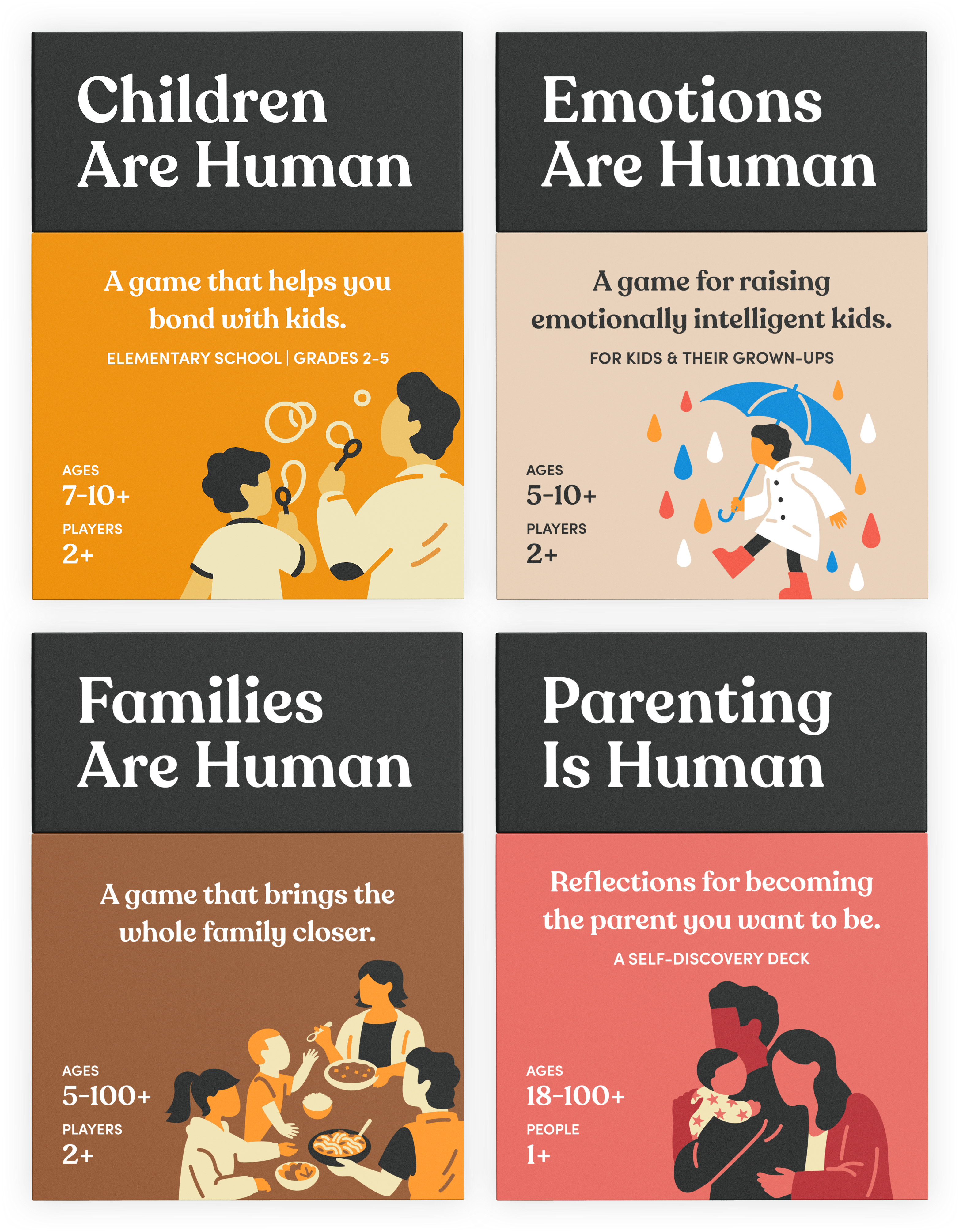 Four card games designed to deepen various personal relationships.