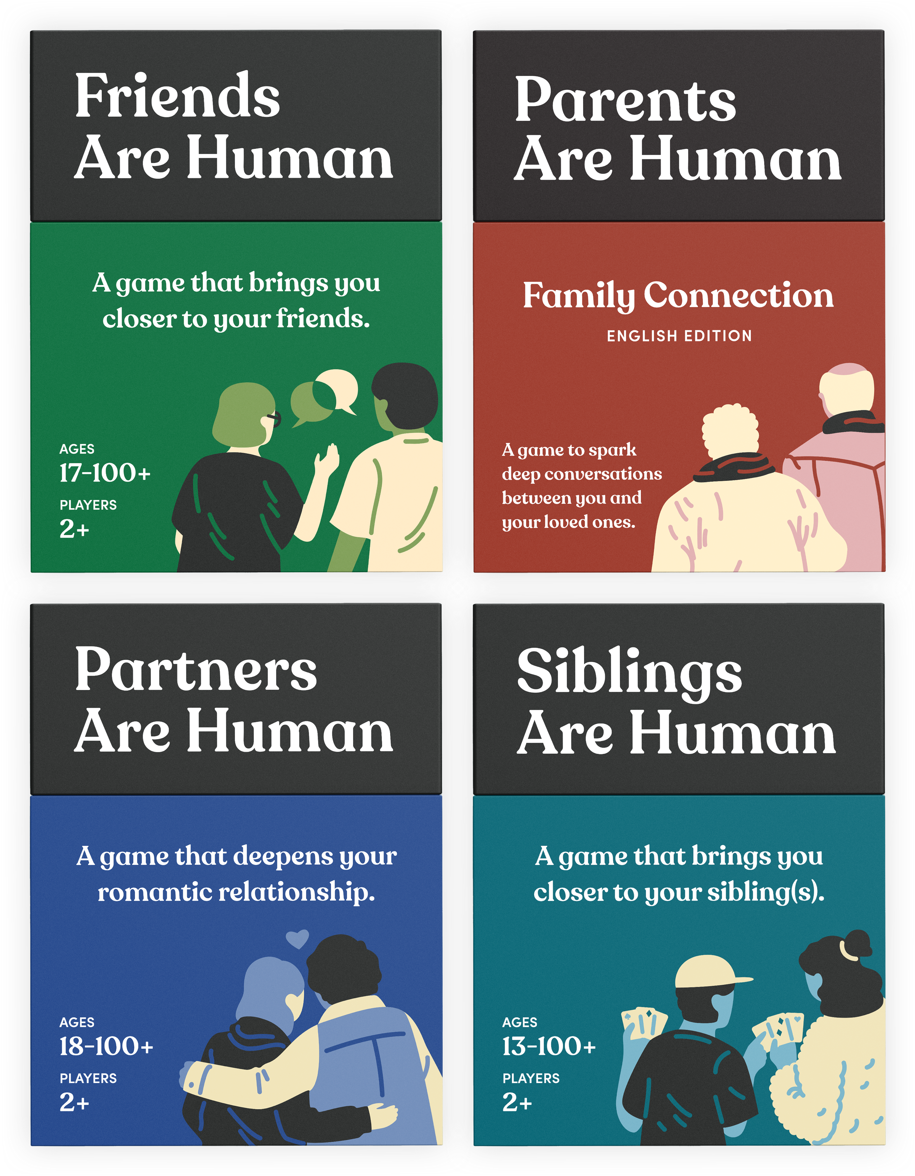 Four card games designed to deepen various personal relationships.