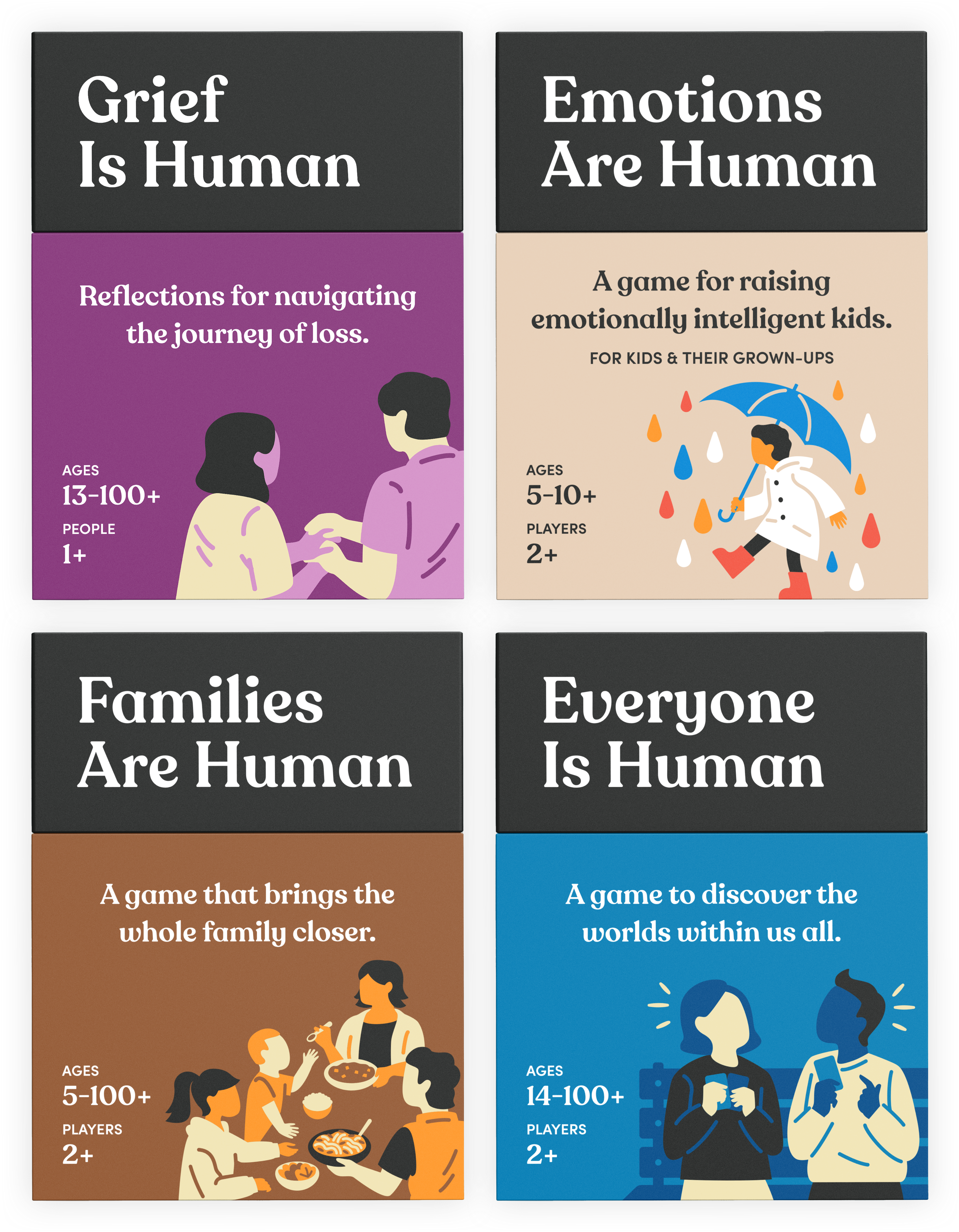 Four card games designed to deepen various personal relationships.