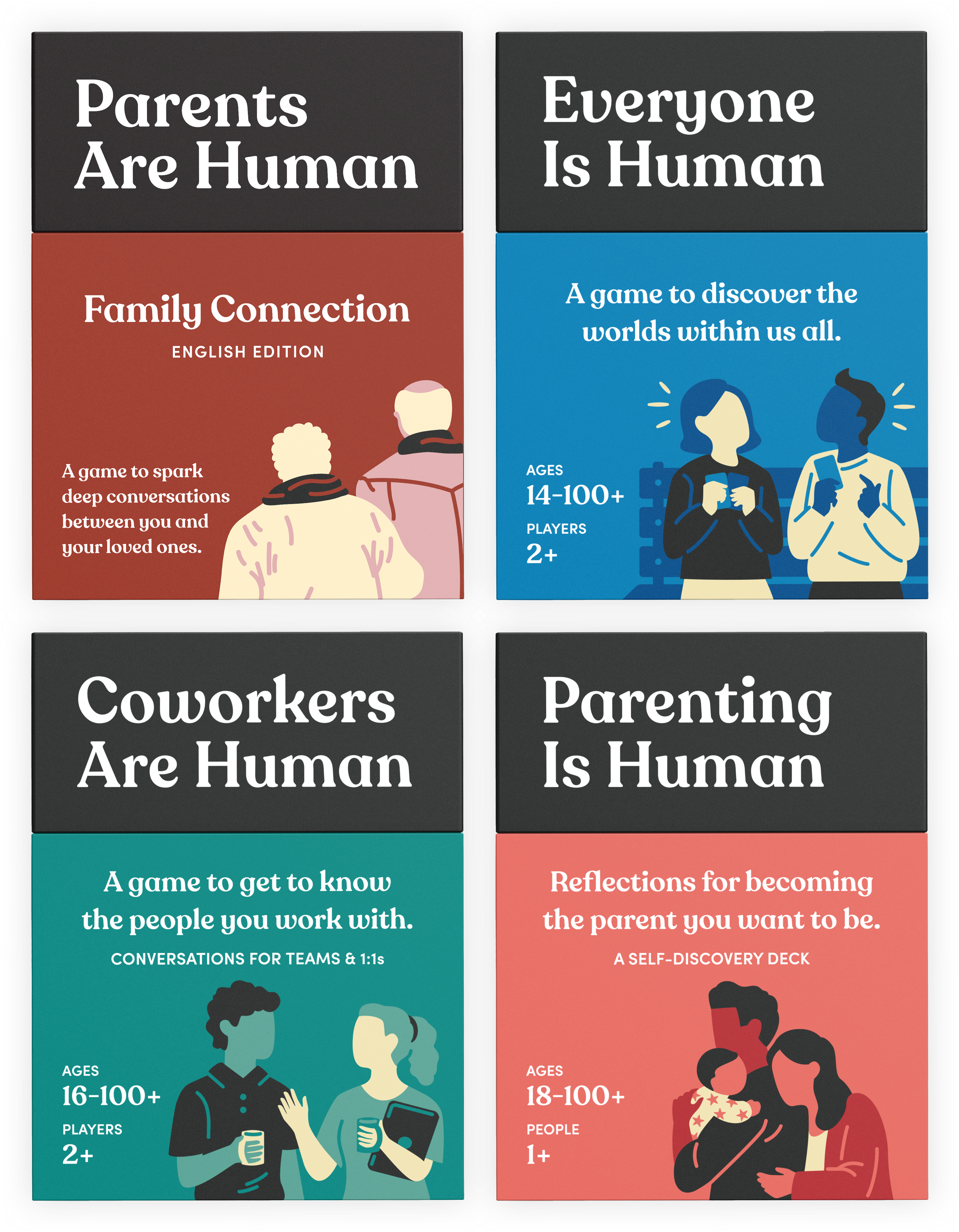 Four card games designed to deepen various personal relationships.