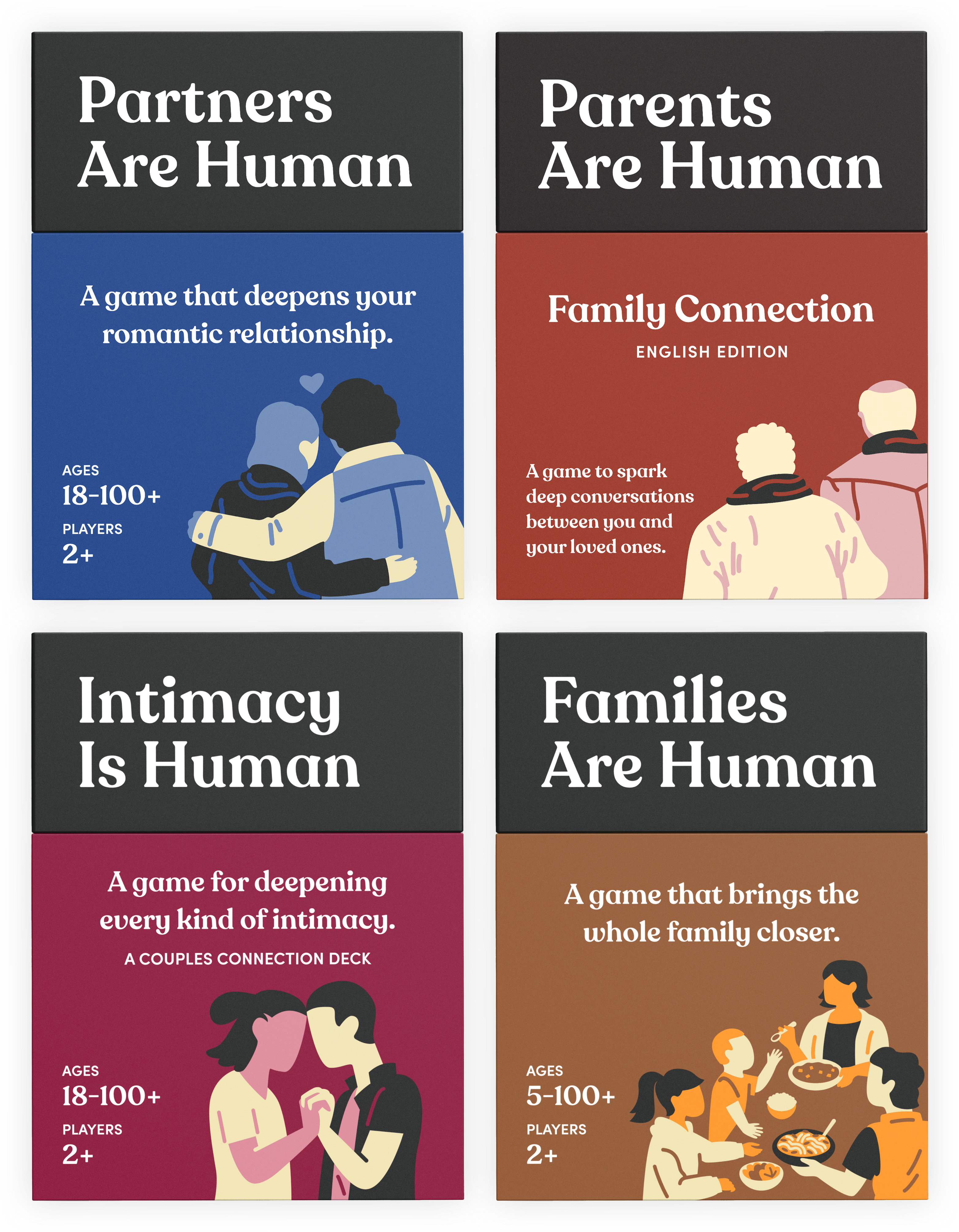 Four card games designed to deepen various personal relationships.