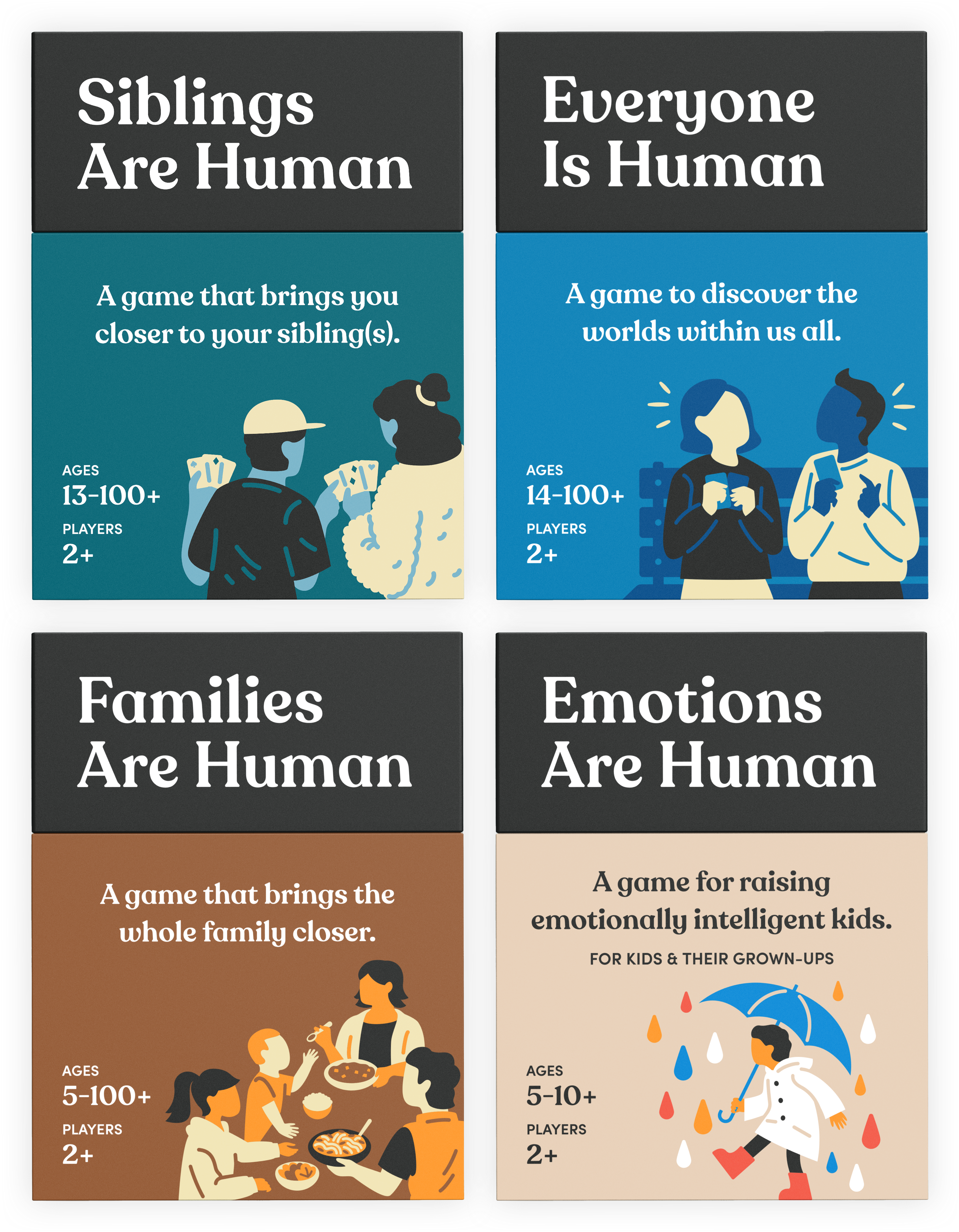 Four card games designed to deepen various personal relationships.
