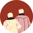 Two illustrated people wearing jackets and scarves, the Parents Are Human logo