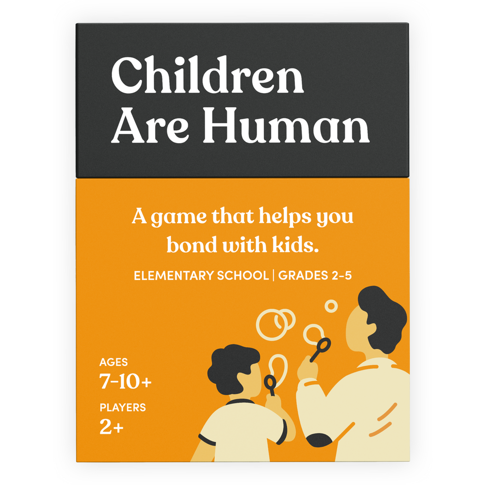 Children Are Human box on a light gray background, “A game that helps you bond with kids”